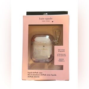 kate spade Pink and Clear Liquid AirPods Case with Gold Clip